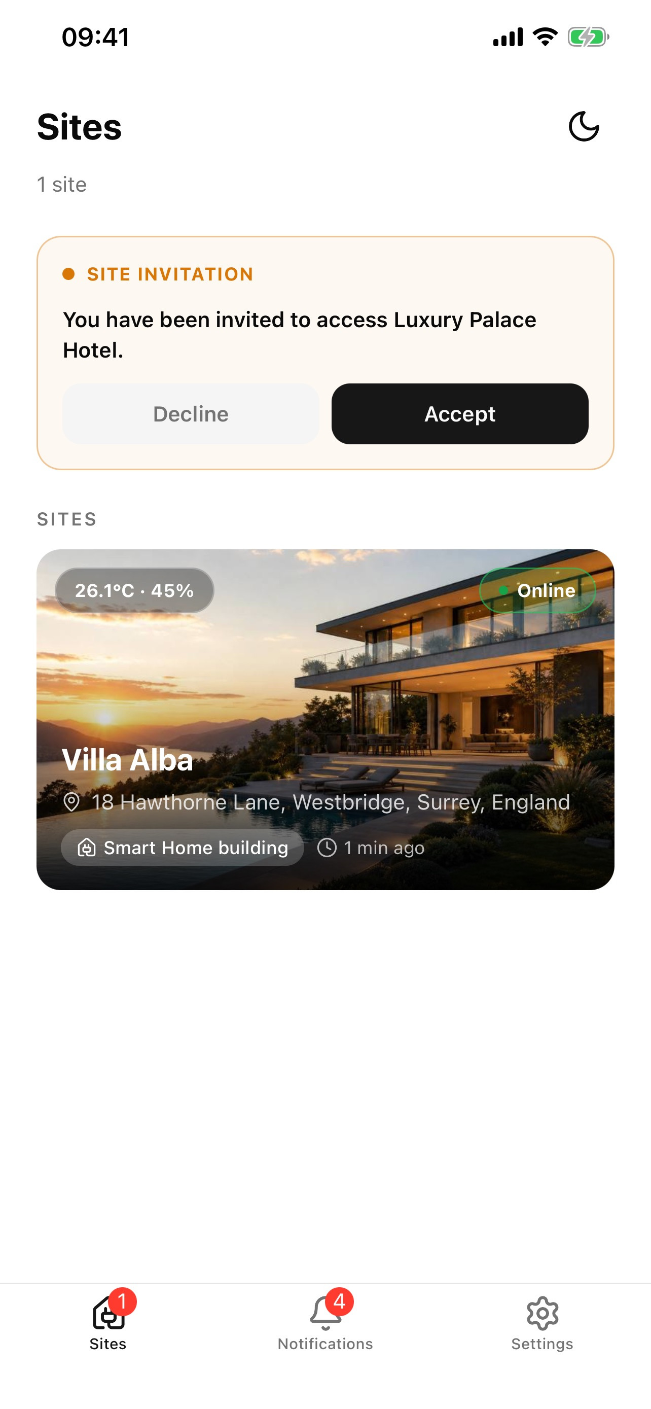 switchButler IoT invitation to access a shared private property