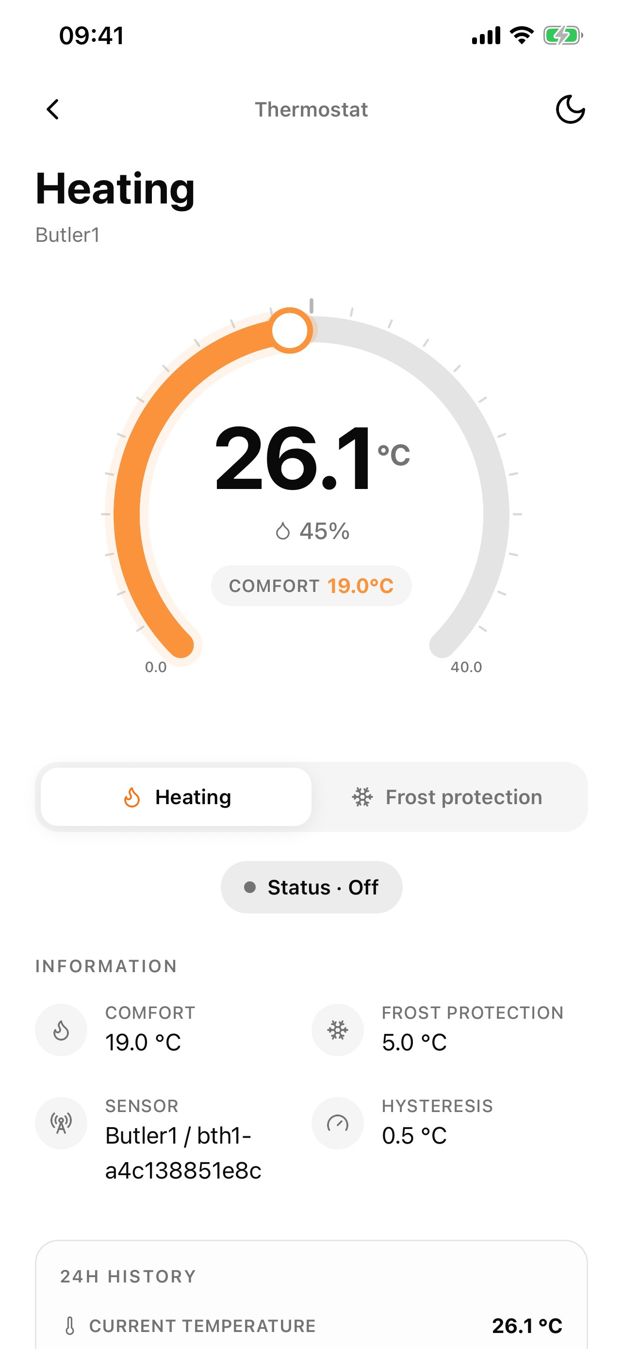 switchButler IoT thermostat screen for a private property