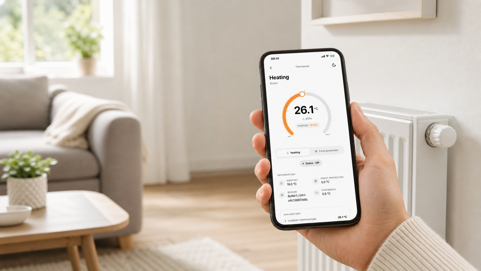 End user operating home heating with the switchButler IoT app