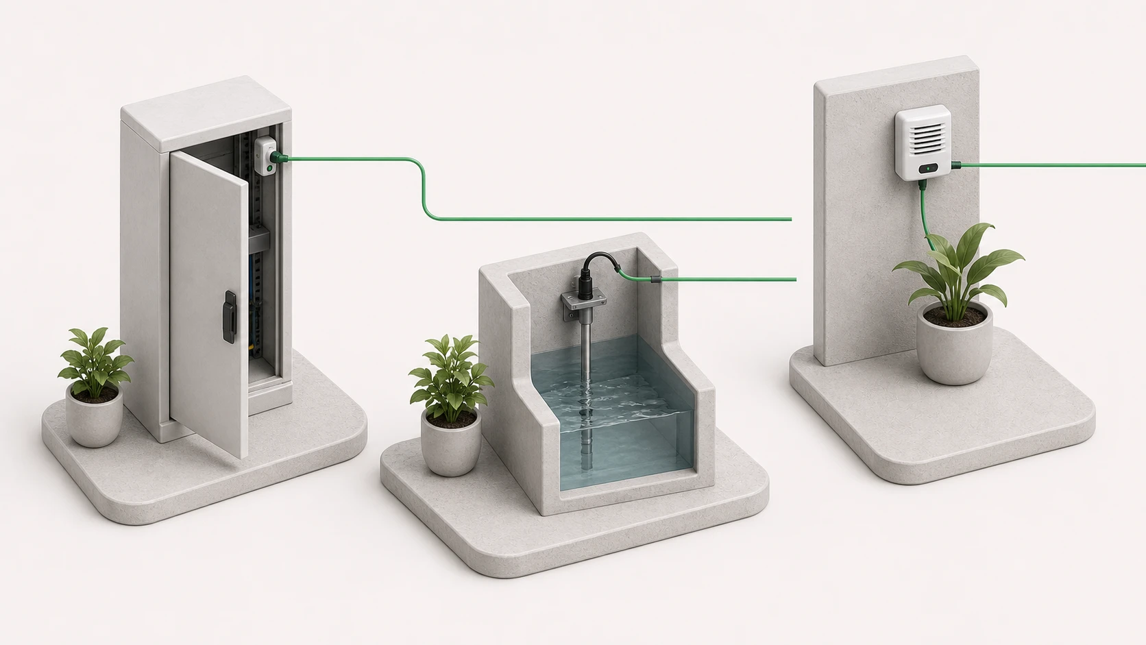A position contact, level probe and environmental sensor as sources of installation signals.